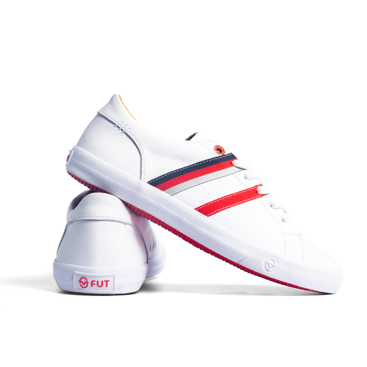 Walking in Comfort Wide Fit Leather Footwear by FUT in City Collection Bogota White Black Red Grey Strips