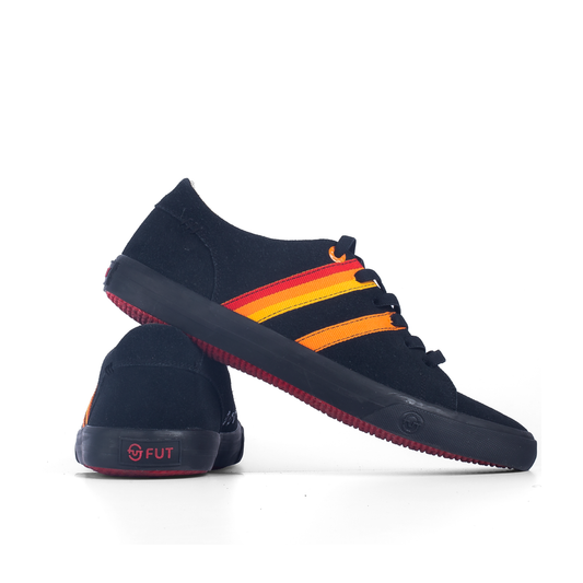 Walking in Comfort Wide Fit Leather Footwear by FUT in City Collection Bogota Black Red Orange Yellow Strips