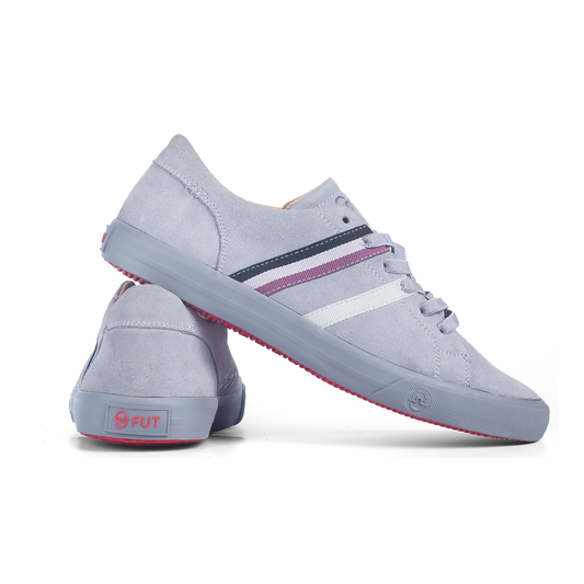 Walking in Comfort Wide Fit Leather Footwear by FUT in City Collection Bogota Grey Black White Purple Strips
