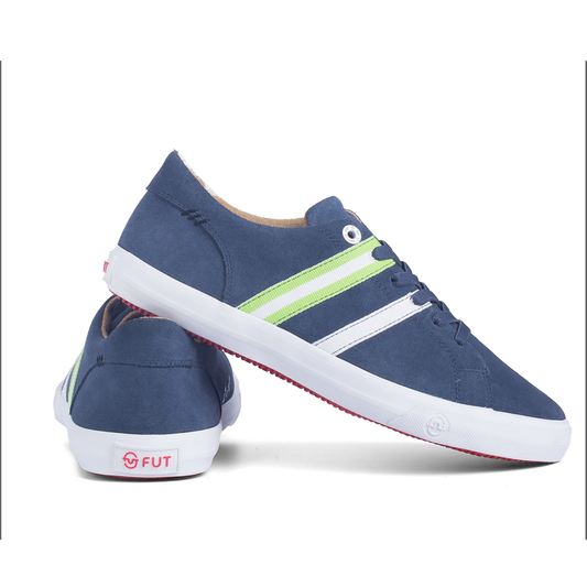Walking in Comfort Wide Fit Leather Footwear by FUT in City Collection Bogota Navy Green Grey Strips