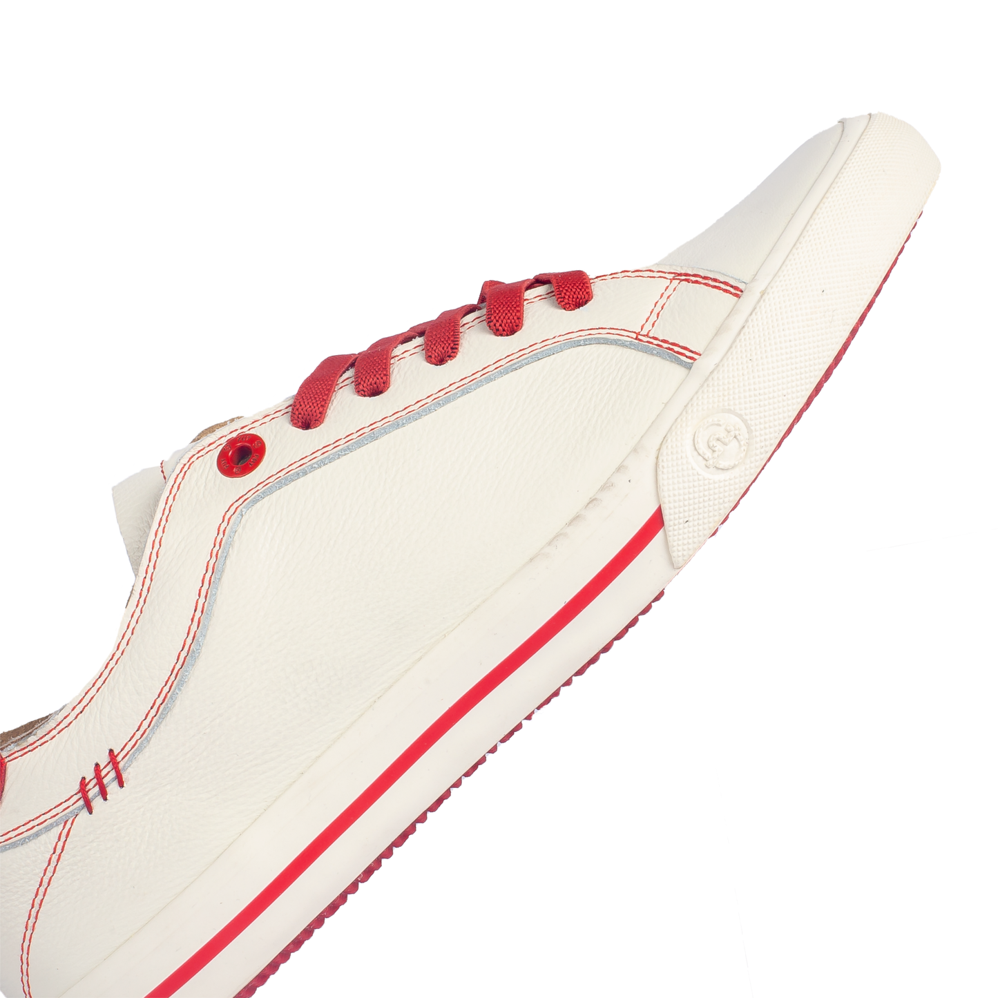 Daily Formal Active Wear Comfort Wide Fit Dakota Ivory Leather Footwear by FUT in City Collection with Red Accent and Stitches on Upper also Red Stretchlaces Detail FUT Emboss Logo on Foxing Rubber View