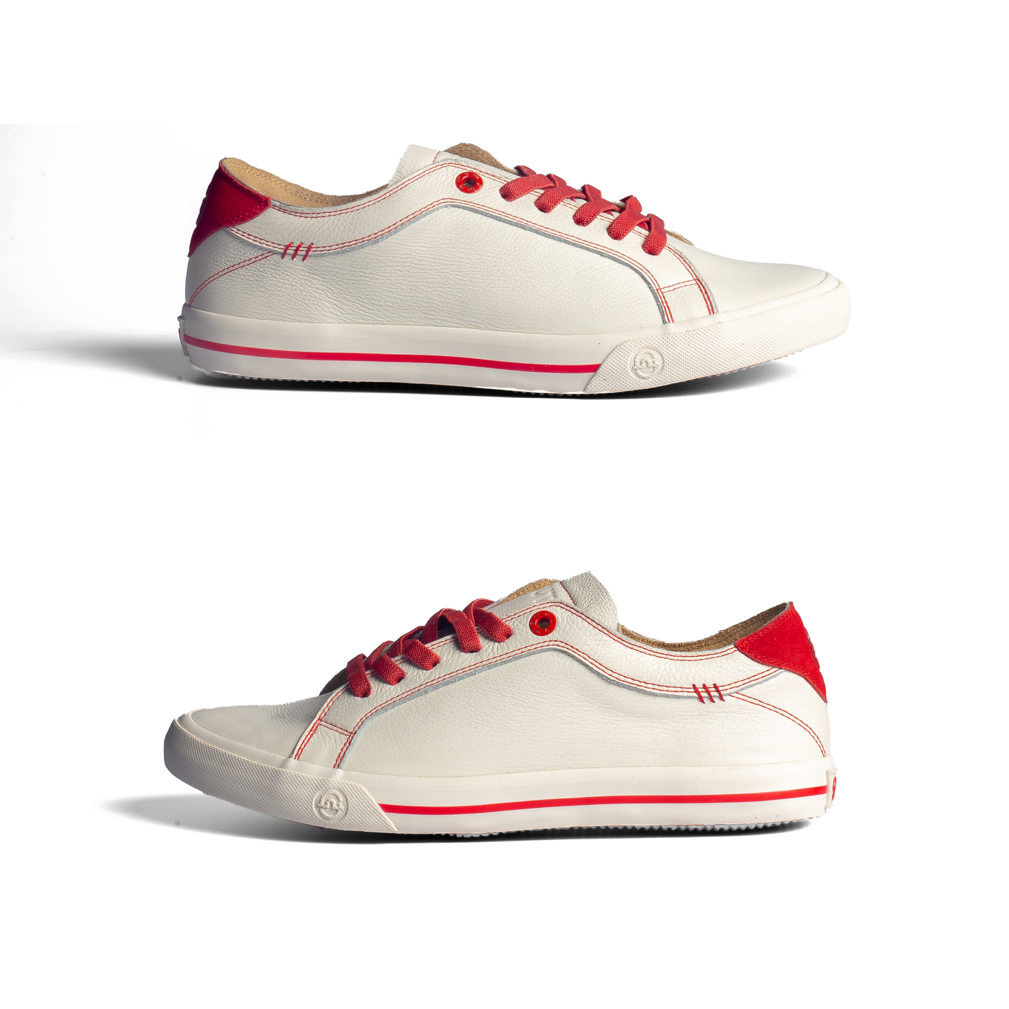 Daily Formal Active Wear Comfort Wide Fit Dakota Ivory Leather Footwear by FUT in City Collection with Red Accent and Stitches on Upper also Red Stretchlaces Side View