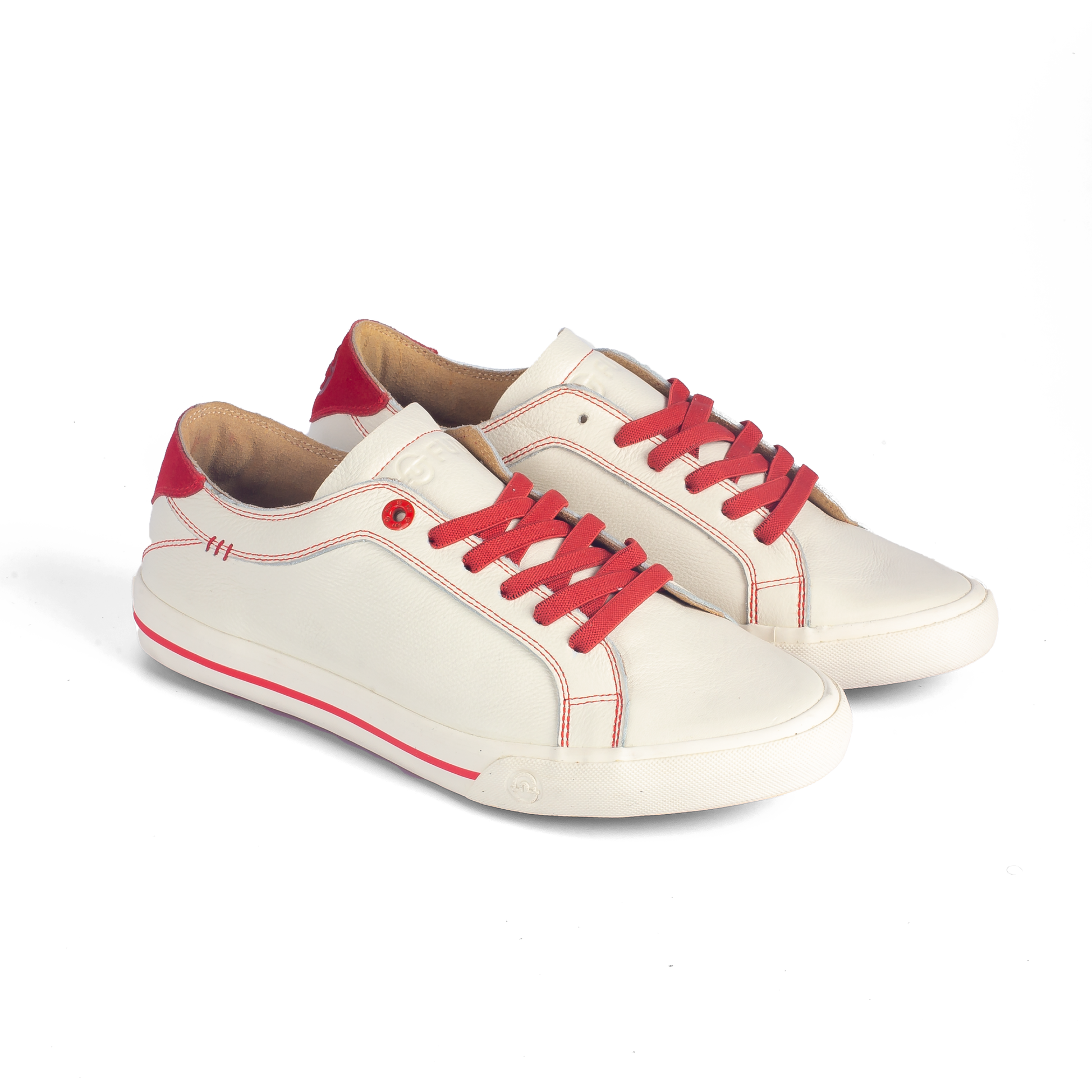 Daily Formal Active Wear Comfort Wide Fit Dakota Ivory Leather Footwear by FUT in City Collection with Red Accent and Stitches on Upper also Red Stretchlaces Top View