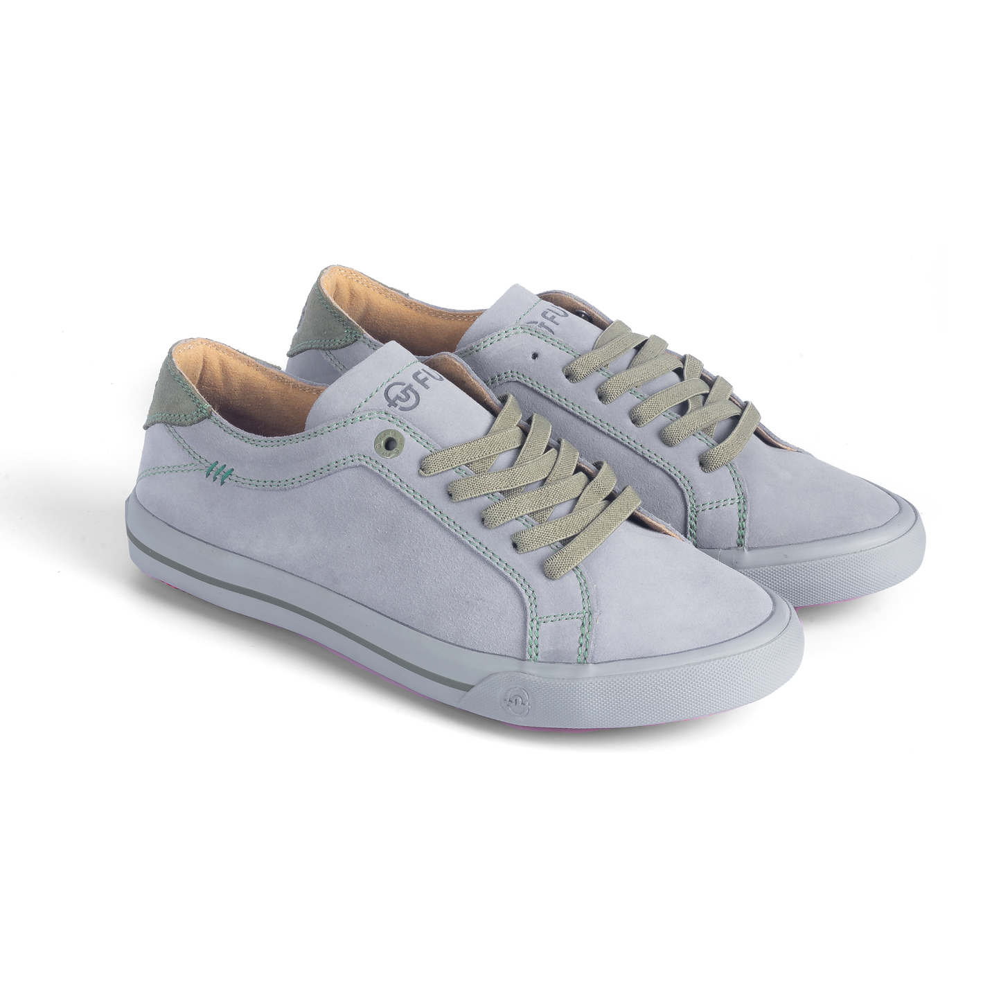 Daily Formal Active Wear Comfort Wide Fit Dakota Grey Leather Footwear by FUT in City Collection with Green Accent and Stitches on Upper also Green Stretchlaces Top View