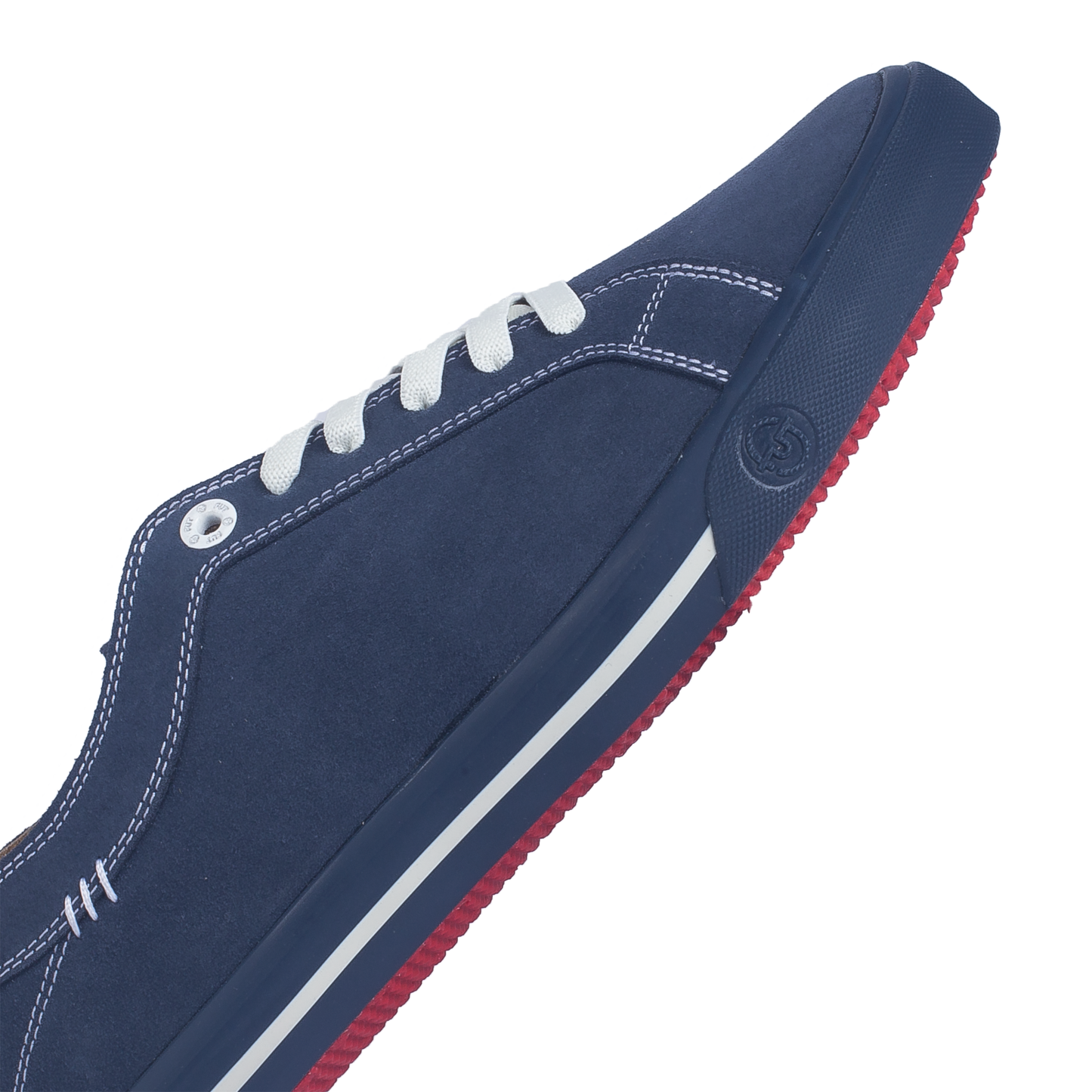 Daily Formal Active Wear Comfort Wide Fit Dakota Navy Leather Footwear by FUT in City Collection with Cream Accent and Stitches on Upper also Cream Stretchlaces Detail FUT Emboss Logo on Foxing Rubber View