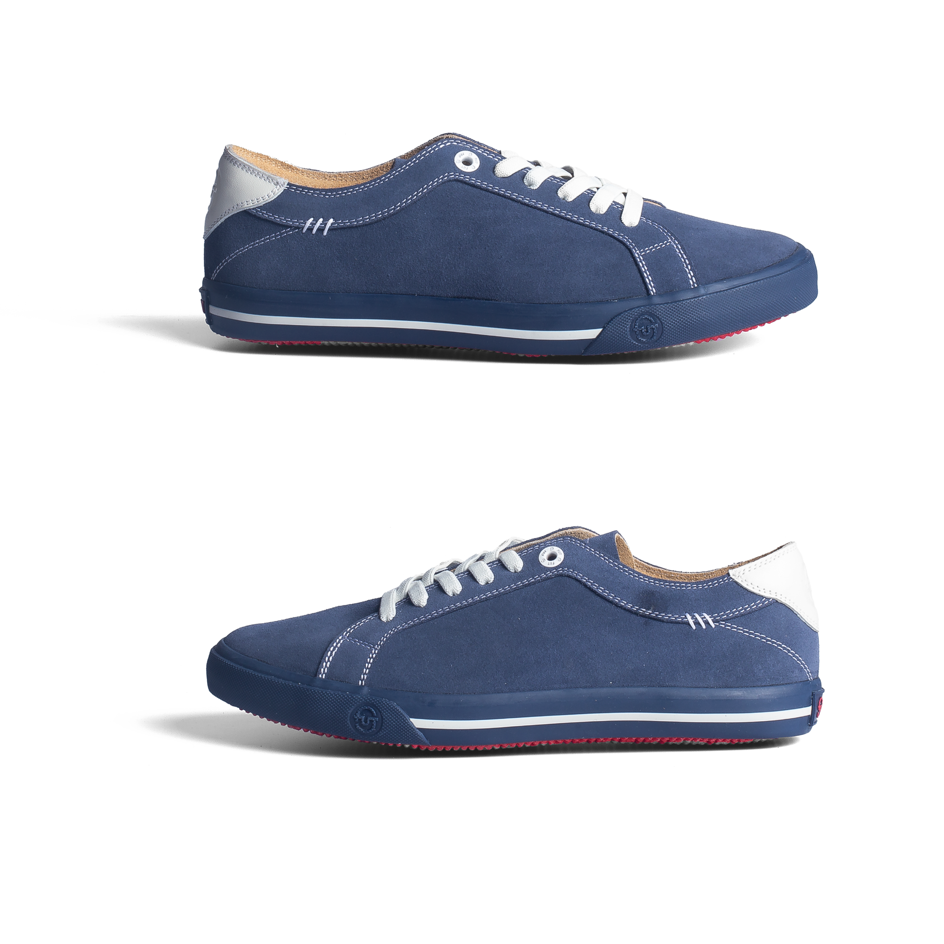 Daily Formal Active Wear Comfort Wide Fit Dakota Navy Leather Footwear by FUT in City Collection with Cream Accent and Stitches on Upper also Cream Stretchlaces Side View