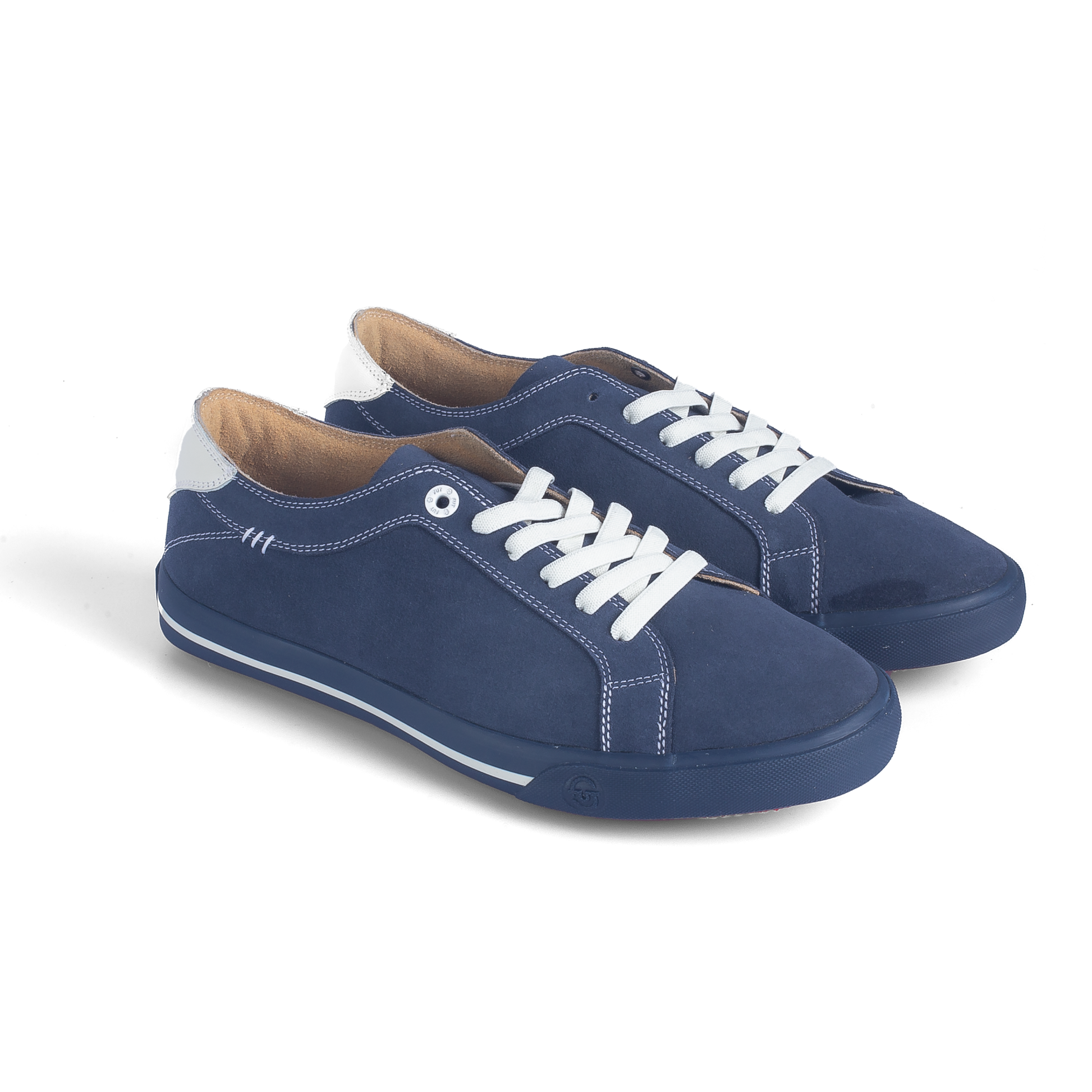 Daily Formal Active Wear Comfort Wide Fit Dakota Navy Leather Footwear by FUT in City Collection with Cream Accent and Stitches on Upper also Cream Stretchlaces Top View