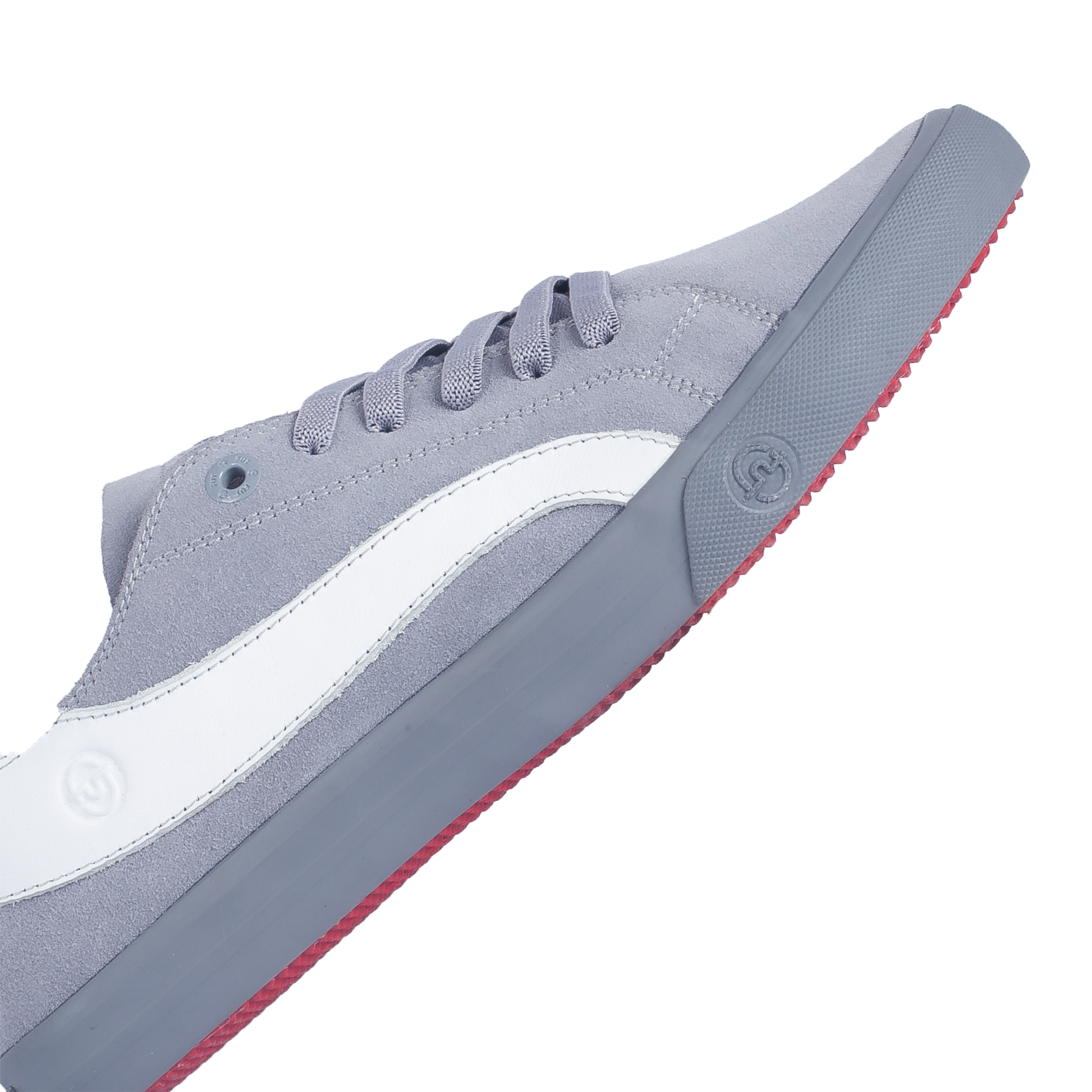 Premium Fashion Style Walking Daily in Comfort Wide Fit FUT Cape Grey Leather Footwear in City Collection with White Accent on Upper and Grey Elastic Laces Detail FUT Emboss Logo on Foxing Rubber View