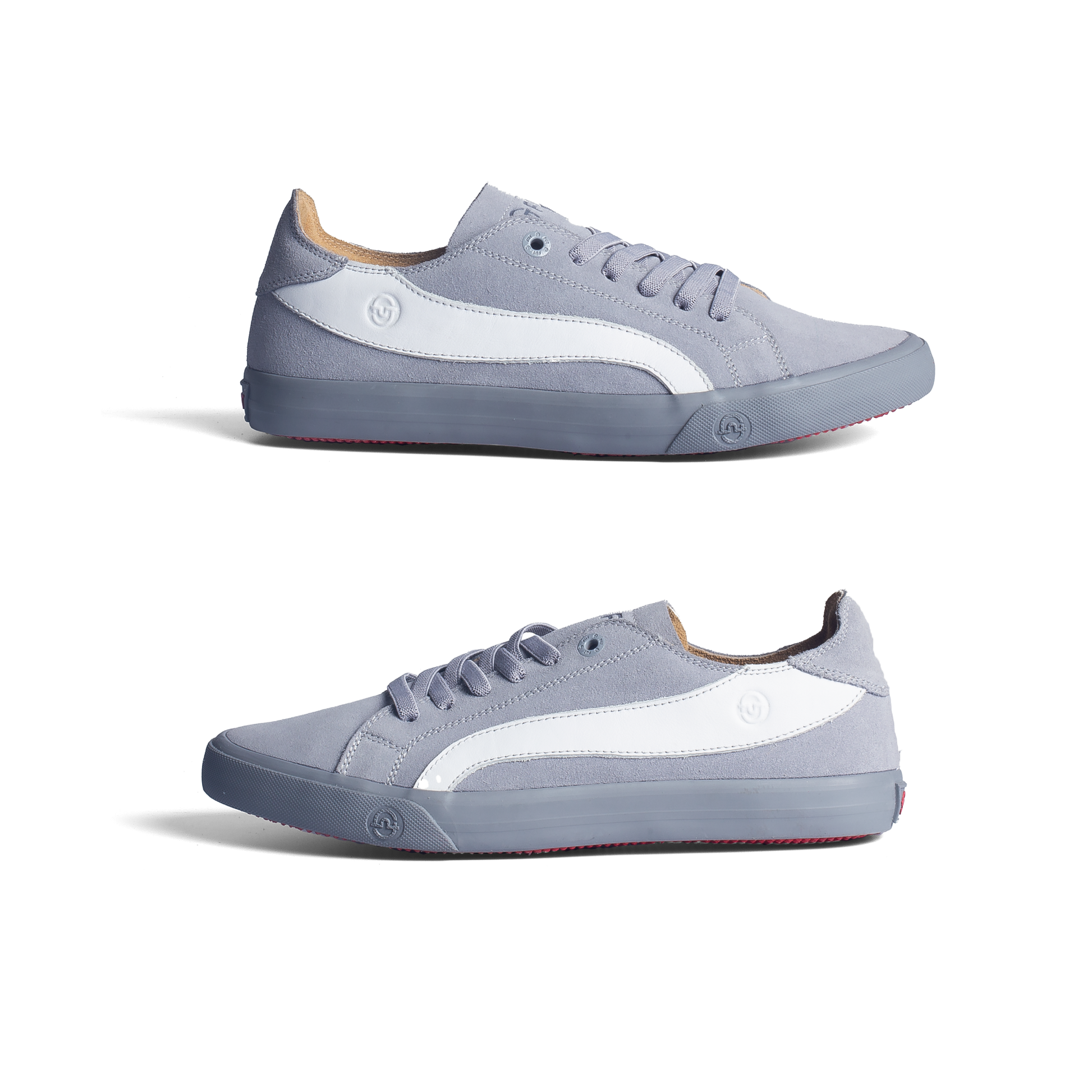 Premium Fashion Style Walking Daily in Comfort Wide Fit FUT Cape Grey Leather Footwear in City Collection with White Accent on Upper and Grey Elastic Laces Side View