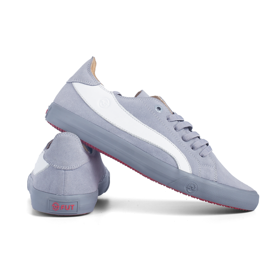 Premium Fashion Style Walking Daily in Comfort Wide Fit FUT Cape Grey Leather Footwear in City Collection with White Accent on Upper and Grey Elastic Laces