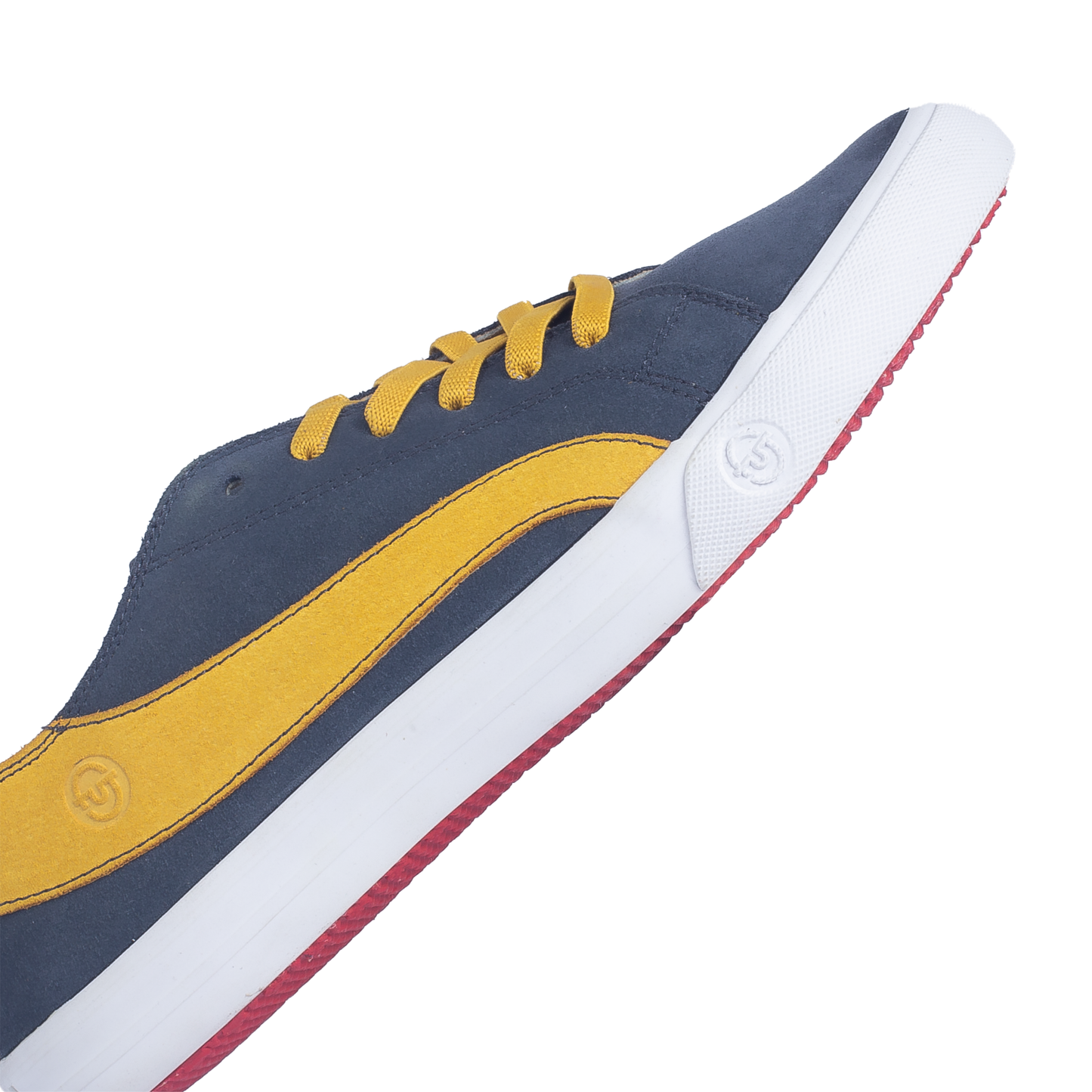 Premium Fashion Style Walking Daily in Comfort Wide Fit FUT Cape Navy Leather Footwear in City Collection with Yellow Accent on Upper and Yellow Elastic Laces Detail FUT Emboss Logo on Foxing Rubber View