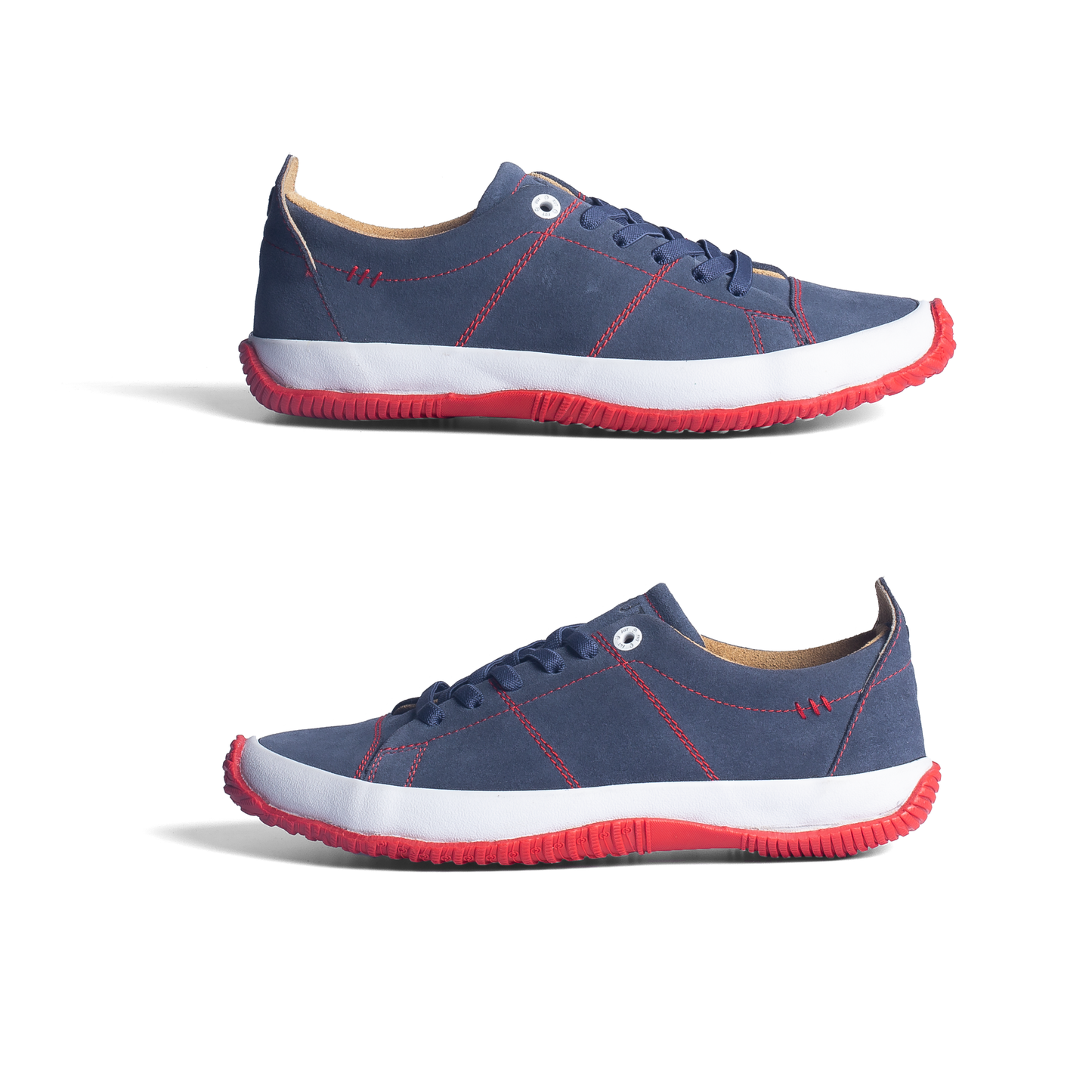 Premium Edison Navy Leather Footwear Comfort for Wider Feet by FUT in City Collection combined with Red Stitches Side View