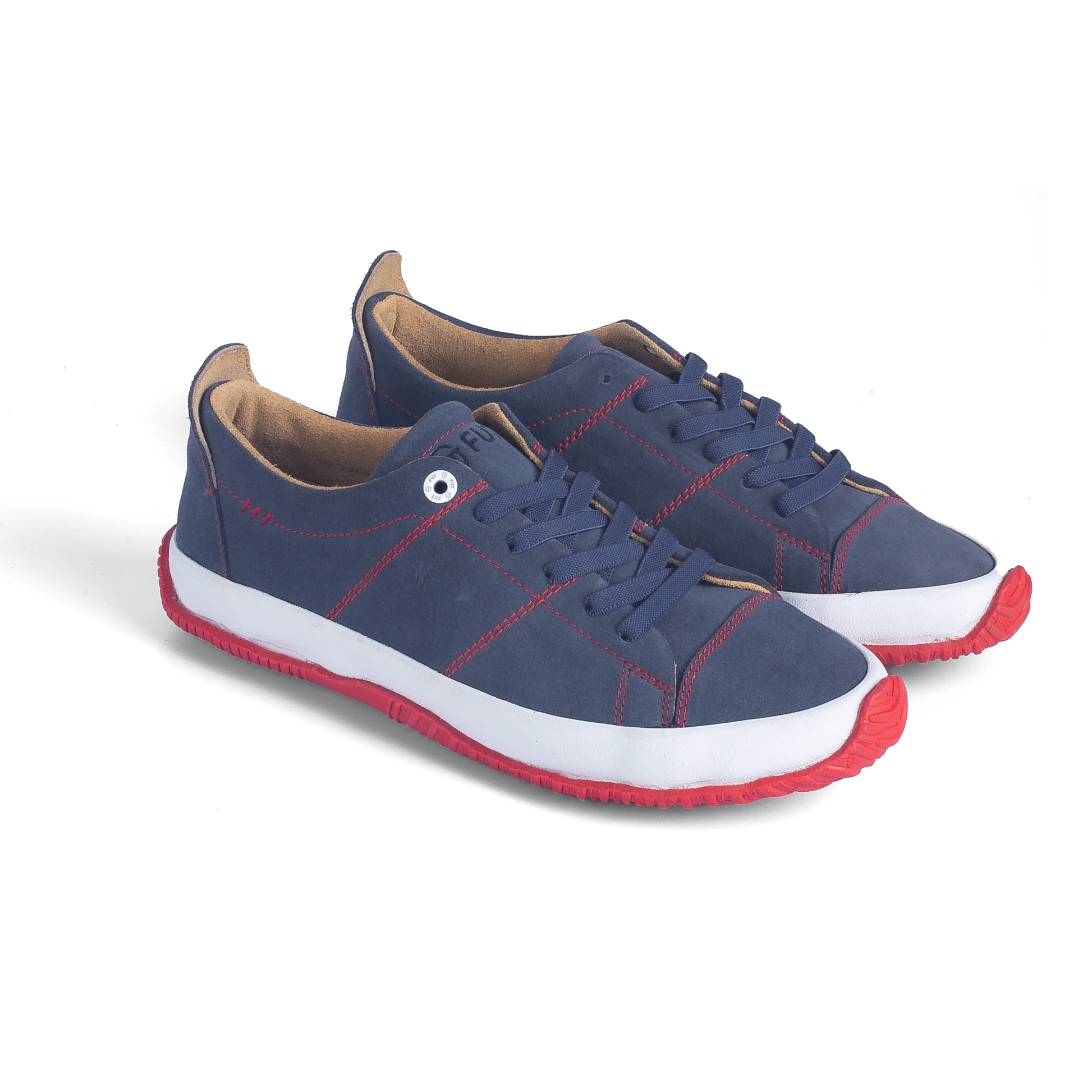 Premium Edison Navy Leather Footwear Comfort for Wider Feet by FUT in City Collection combined with Red Stitches Top View