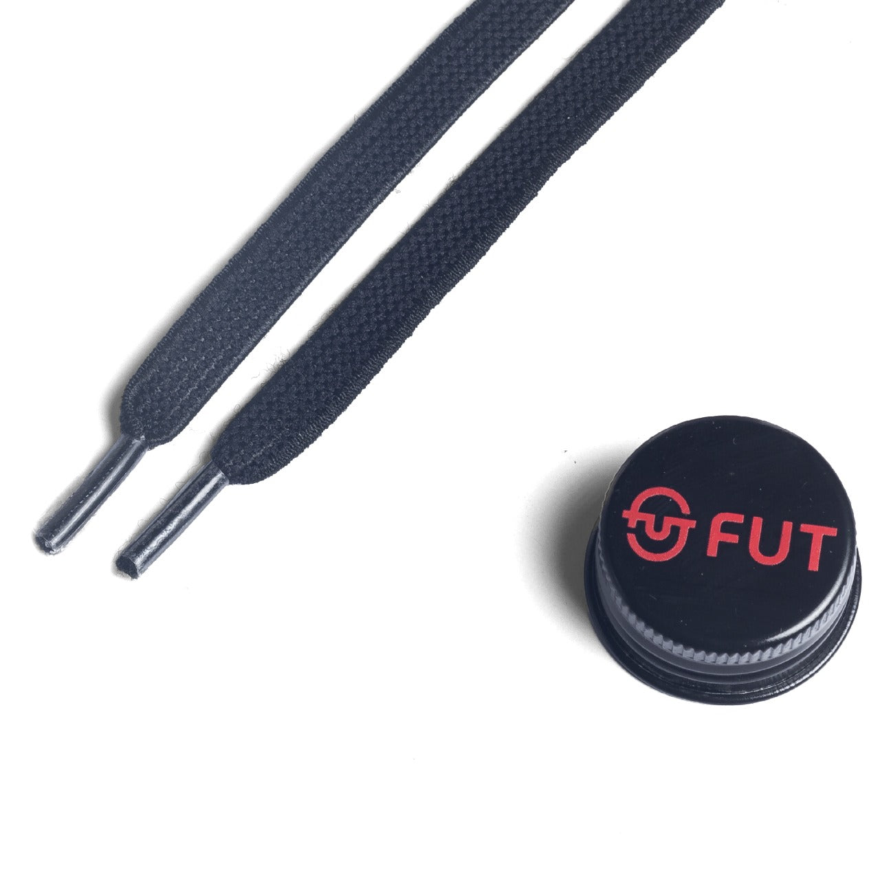 FUT Premium Durable Flat Elastic and Stretch fit for No Tie Shoelaces in Black Color with FUT printed Bottle Cap