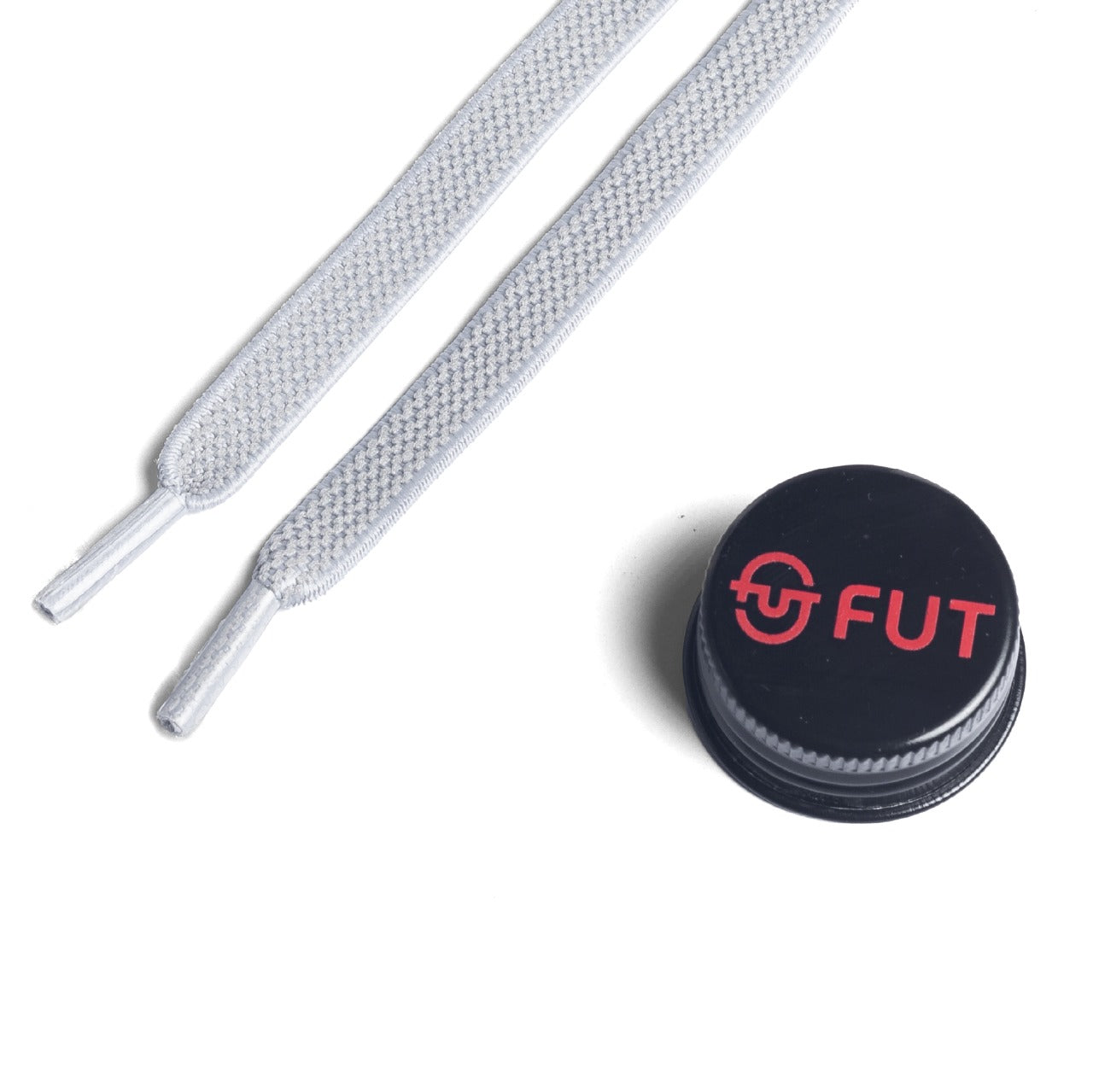 FUT Premium Durable Flat Elastic and Stretch fit for No Tie Shoelaces in Grey Color with FUT printed Bottle Cap