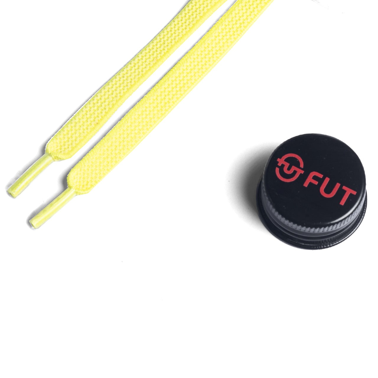 FUT Premium Durable Flat Elastic and Stretch fit for No Tie Shoelaces in Yellow Color with FUT printed Bottle Cap