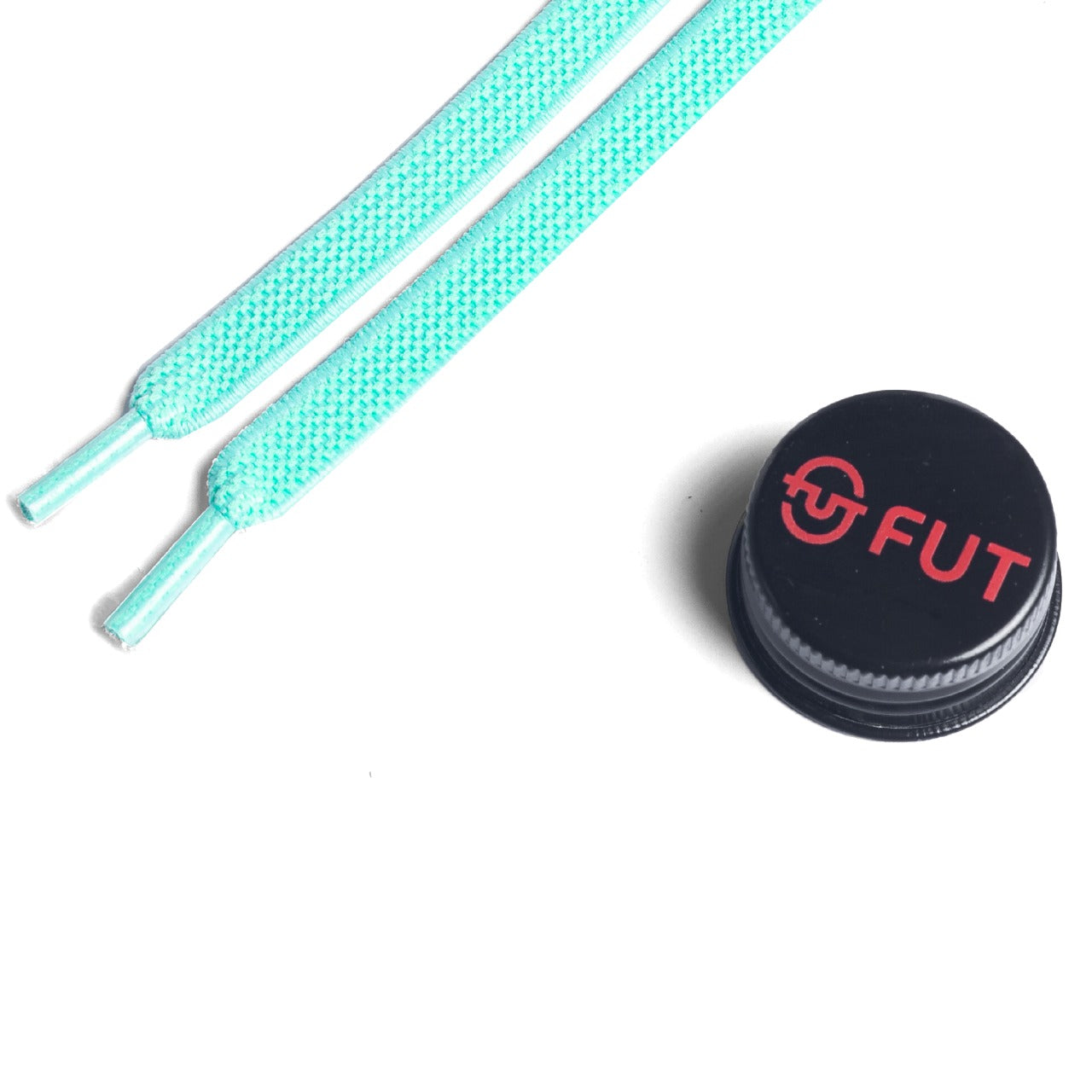 FUT Premium Durable Flat Elastic and Stretch fit for No Tie Shoelaces in Mint Green Color with FUT printed Bottle Cap