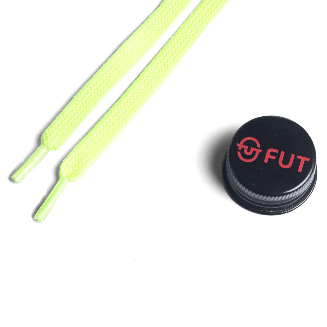 FUT Premium Durable Flat Elastic and Stretch fit for No Tie Shoelaces in Neon Yellow Color with FUT printed Bottle Cap