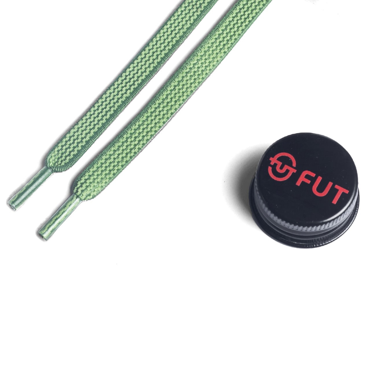 FUT Premium Durable Flat Elastic and Stretch fit for No Tie Shoelaces in Olive Green Color with FUT printed Bottle Cap