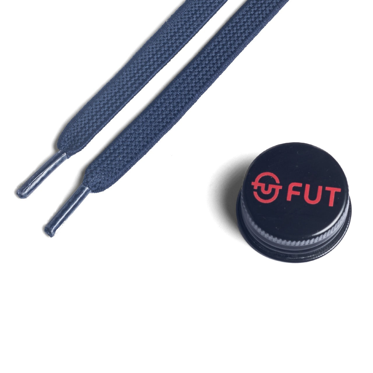 FUT Premium Durable Flat Elastic and Stretch fit for No Tie Shoelaces in Navy Blue Color with FUT printed Bottle Cap