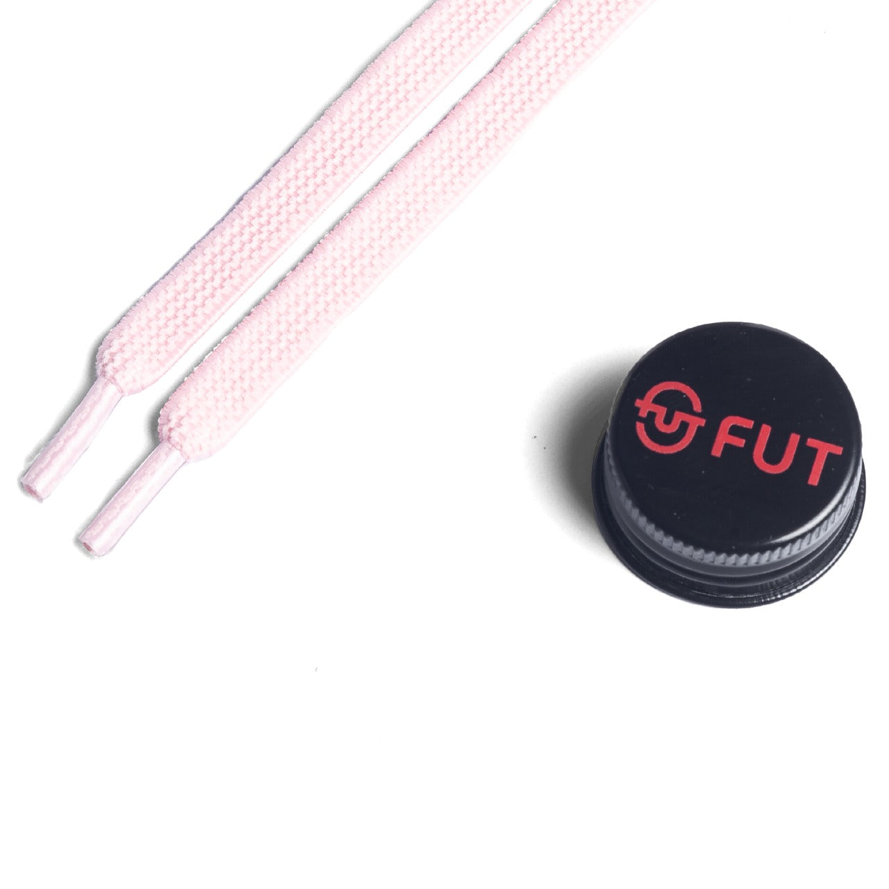 FUT Premium Durable Flat Elastic and Stretch fit for No Tie Shoelaces in Pink Color with FUT printed Bottle Cap