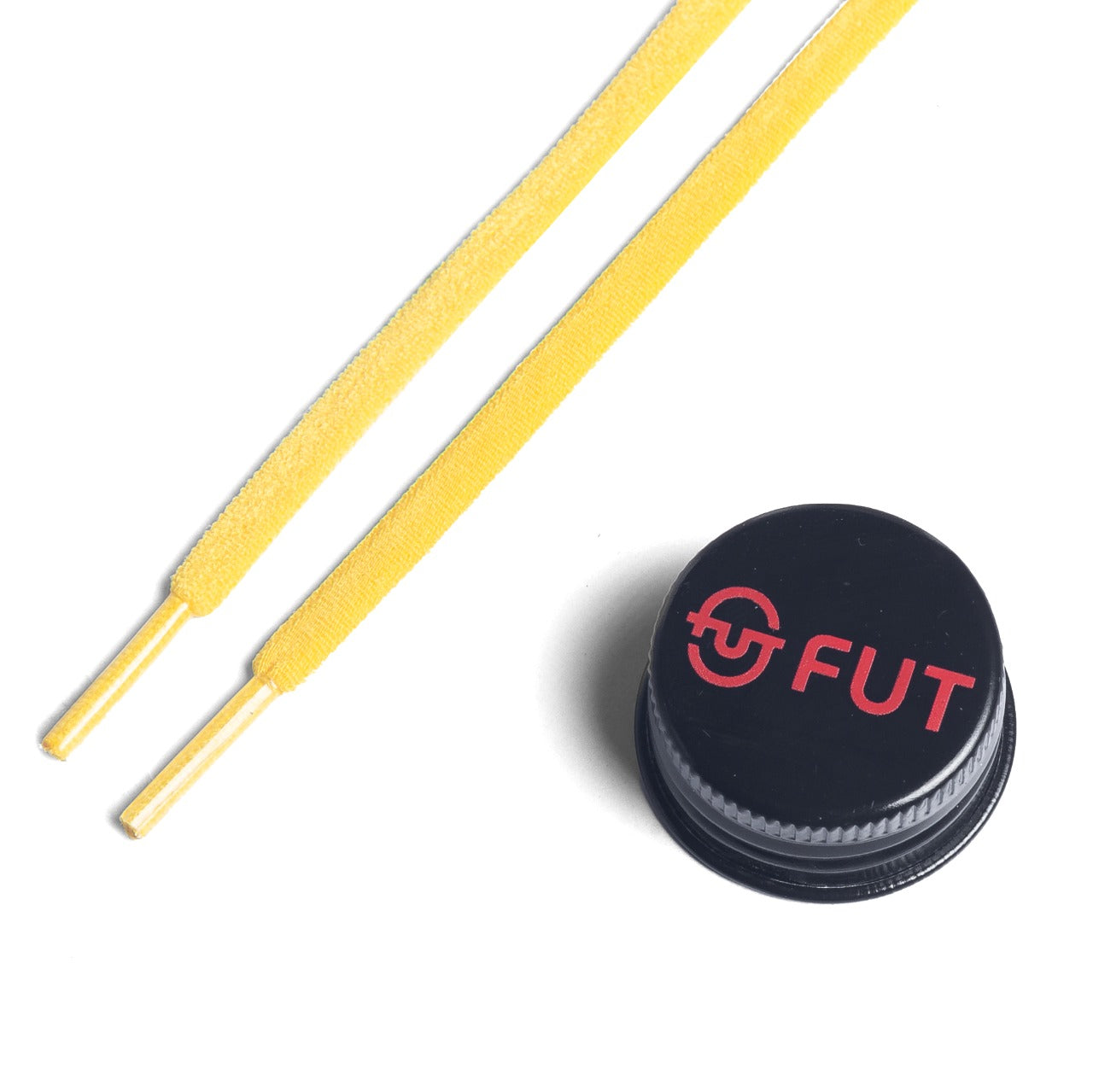 FUT Premium Durable Oval Elastic and Stretch fit for No Tie Shoelaces in Yellow Color with FUT printed Bottle Cap