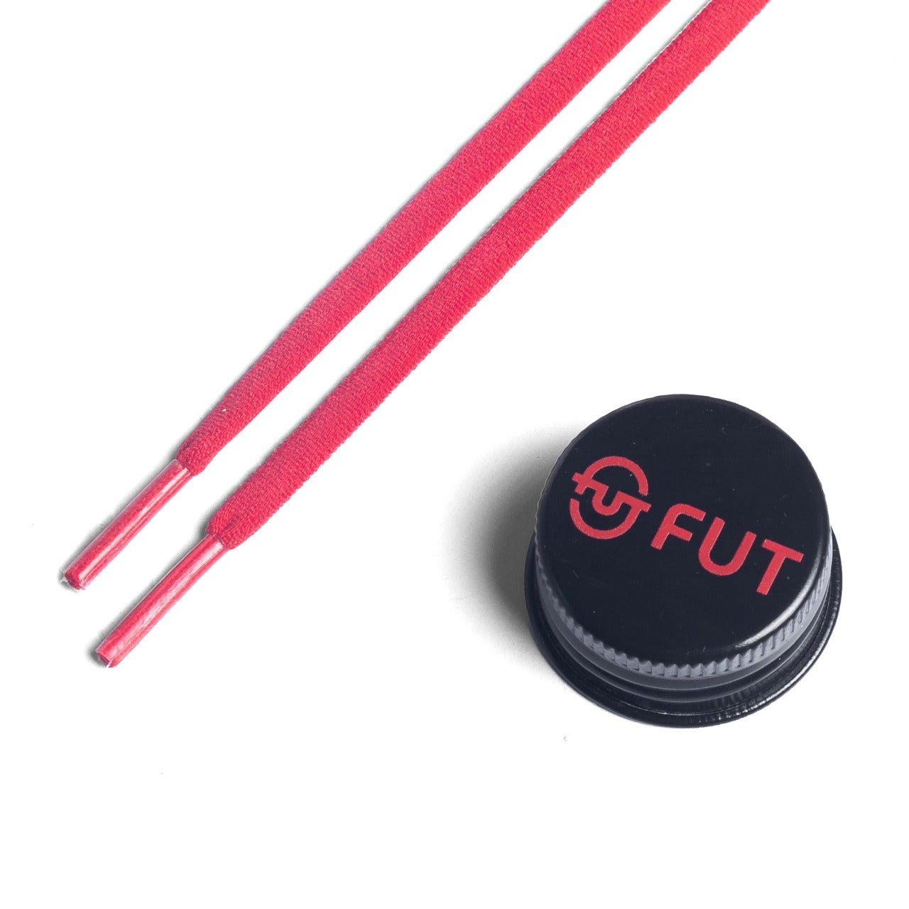 FUT Premium Durable Oval Elastic and Stretch fit for No Tie Shoelaces in Red Color with FUT printed Bottle Cap