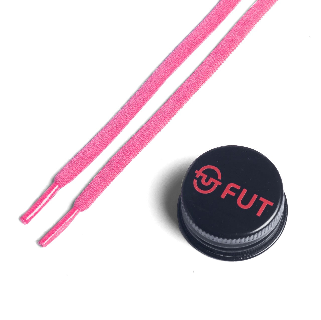 FUT Premium Durable Oval Elastic and Stretch fit for No Tie Shoelaces in Pink Color with FUT printed Bottle Cap