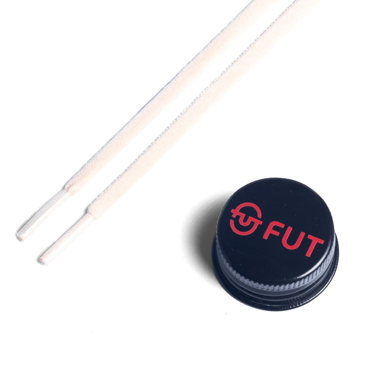 FUT Premium Durable Oval Elastic and Stretch fit for No Tie Shoelaces in Latte Cream Color with FUT printed Bottle Cap