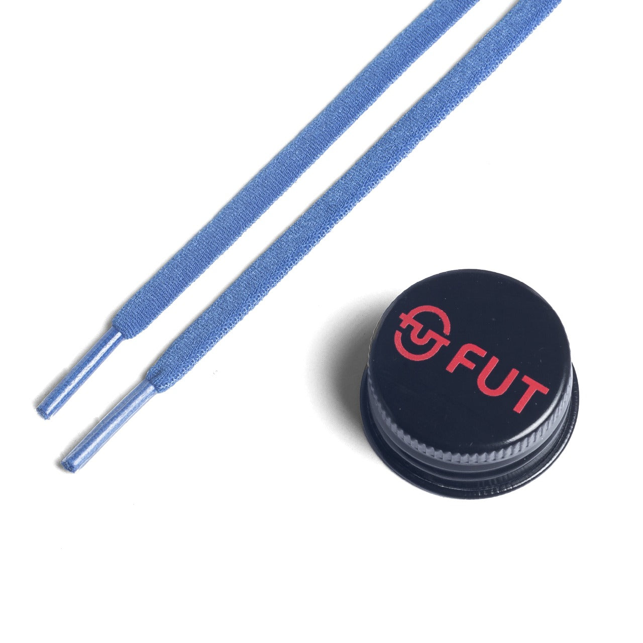 FUT Premium Durable Oval Elastic and Stretch fit for No Tie Shoelaces in Navy Blue Color with FUT printed Bottle Cap