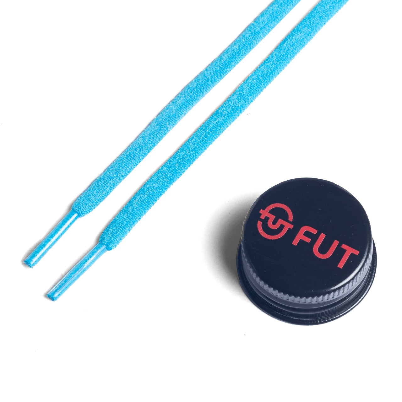 FUT Premium Durable Oval Elastic and Stretch fit for No Tie Shoelaces in Neon Blue Color with FUT printed Bottle Cap