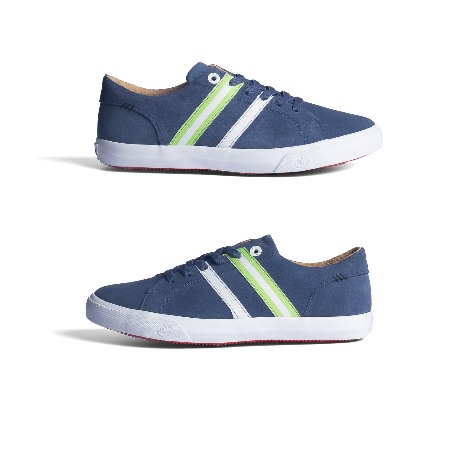 Walking in Comfort Wide Fit Leather Footwear by FUT in City Collection Bogota Navy Green Grey Strips Side View