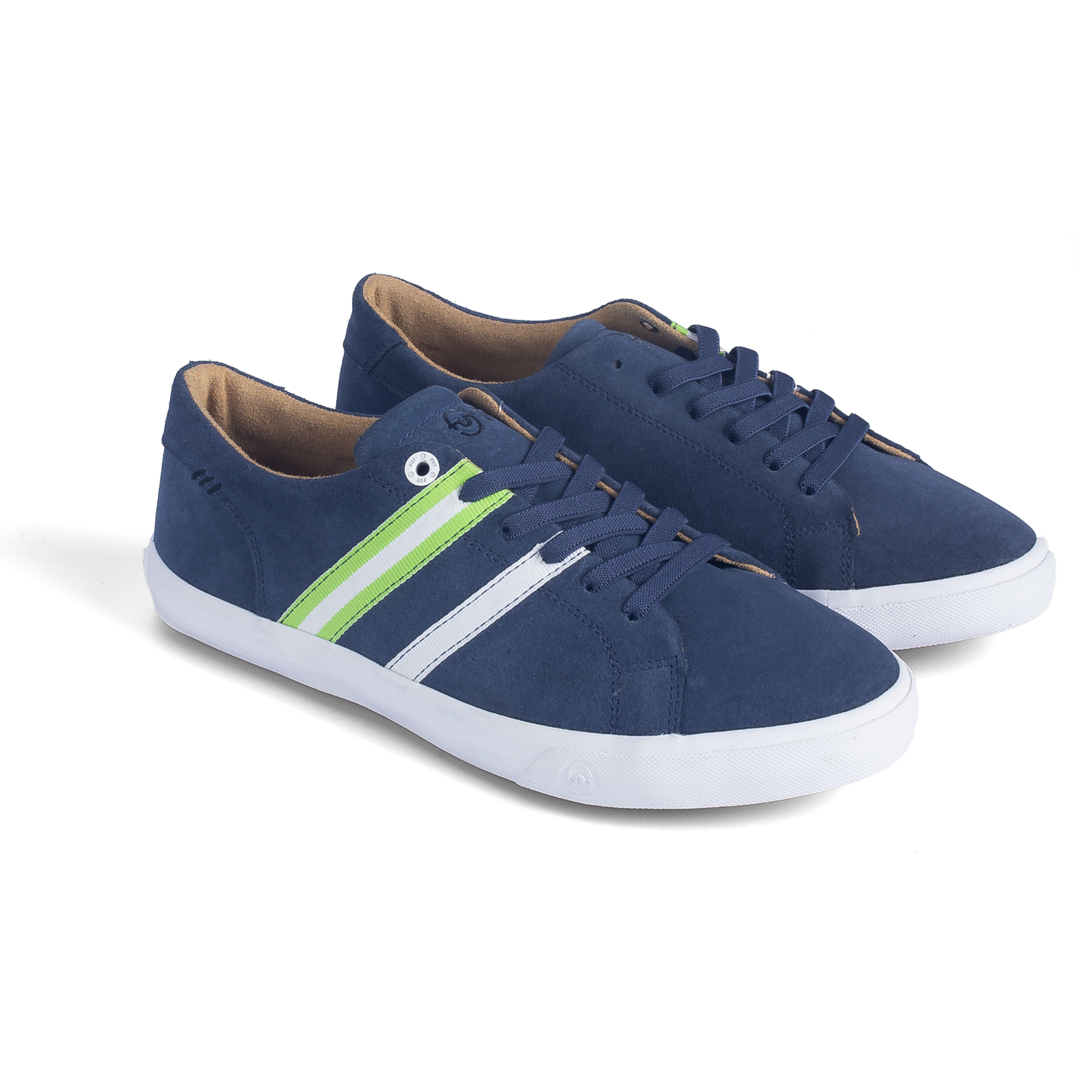 Walking in Comfort Wide Fit Leather Footwear by FUT in City Collection Bogota Navy Green Grey Strips Top View